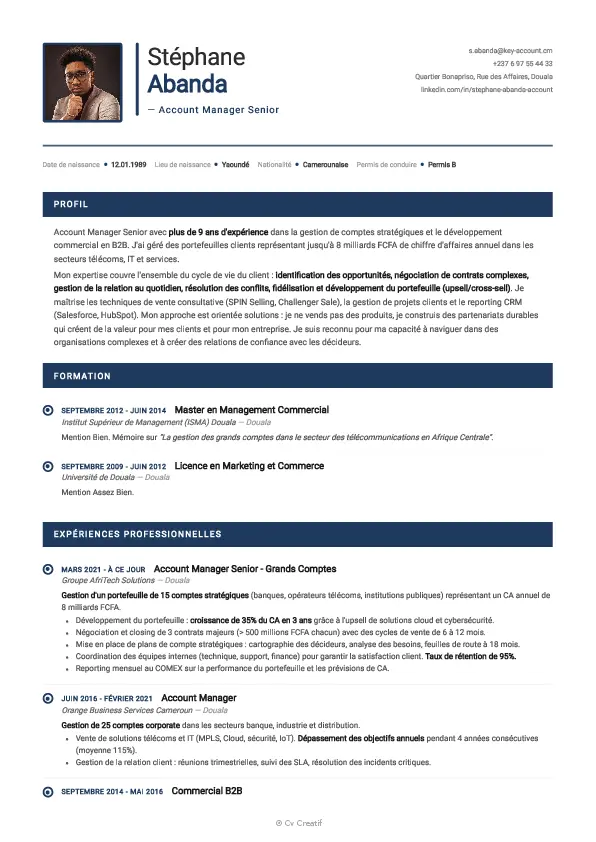Exemple de CV d'account manager