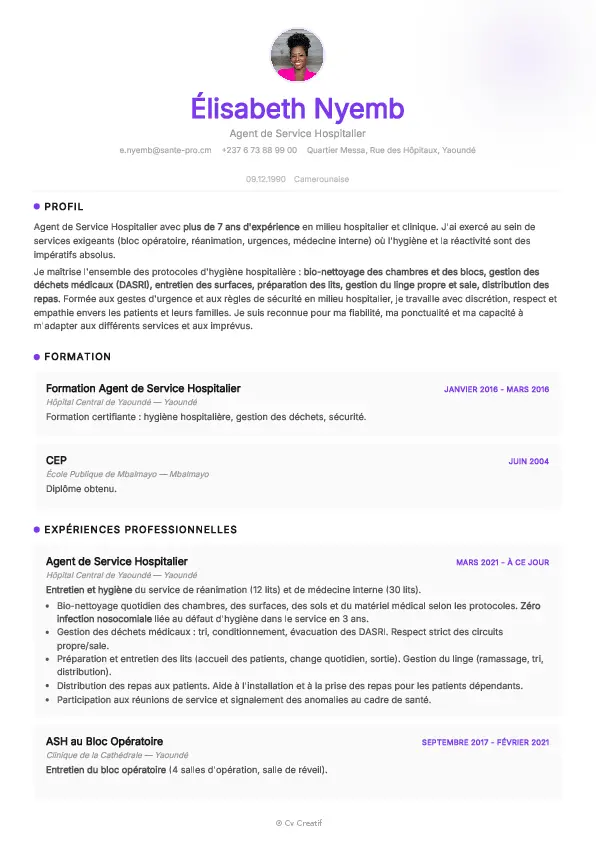 Exemple de CV d'agent de service hospitalier