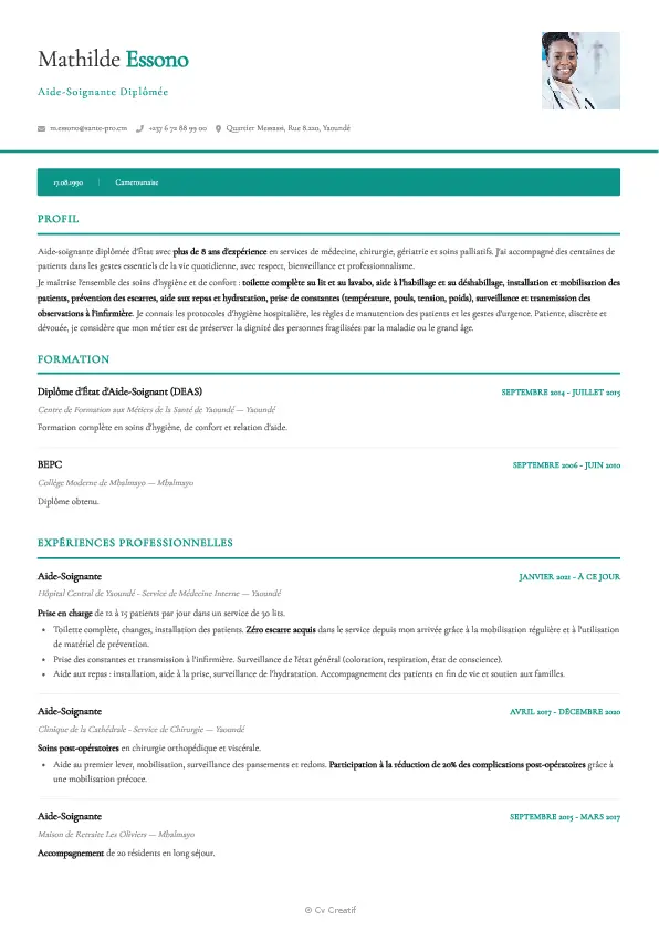Exemple de CV d'aide-soignant