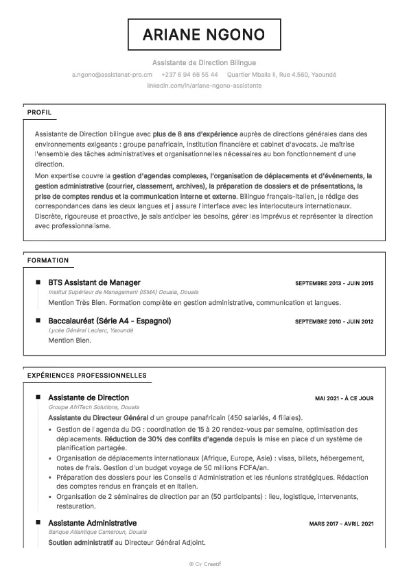 Exemple de CV d'assistant de direction
