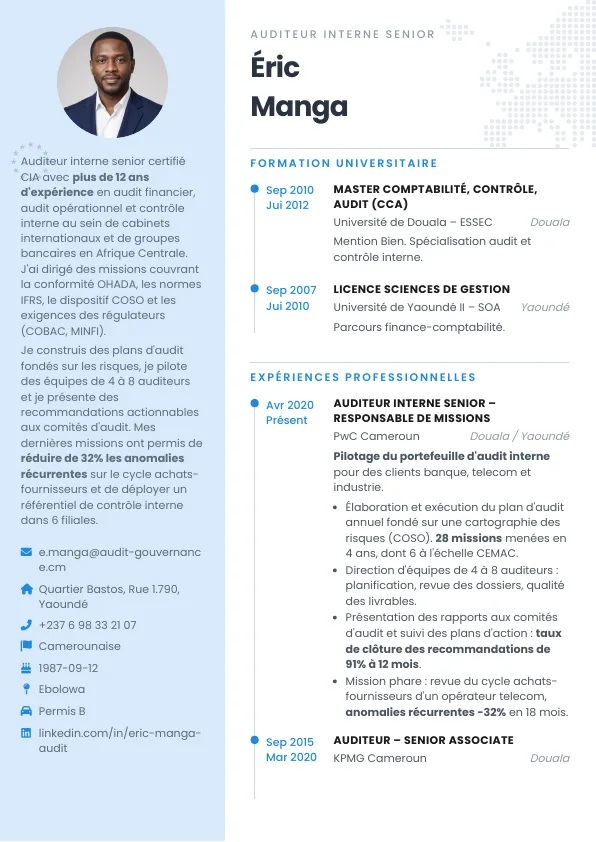 Exemple de CV d'auditeur interne