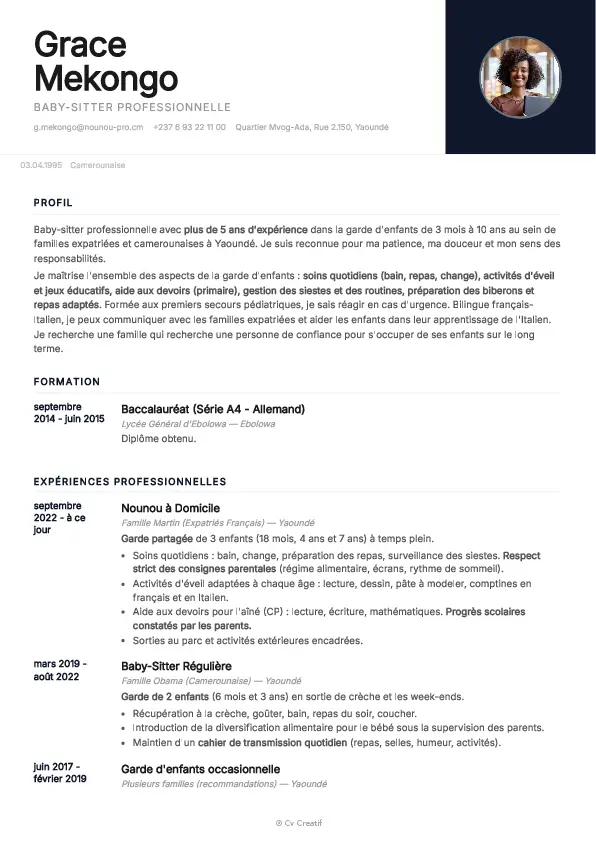 Exemple de CV de baby-sitter