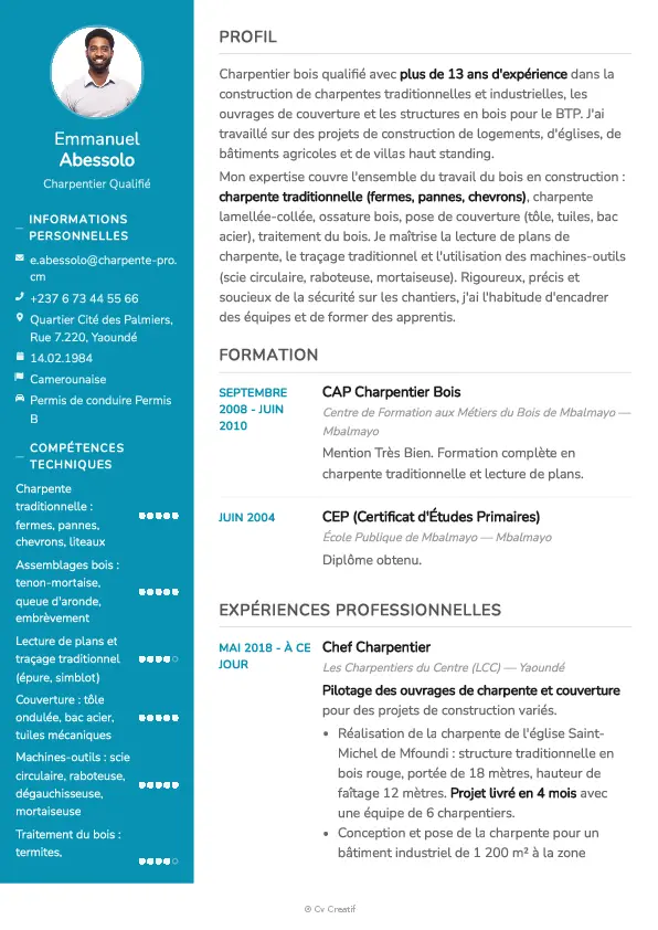 Exemple de CV de charpentier