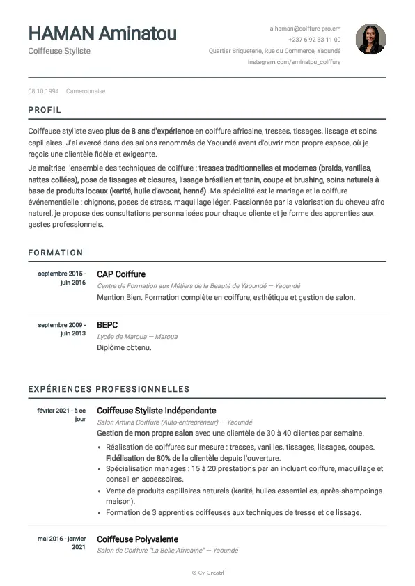 Exemple de CV de coiffeur