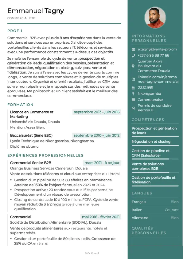 Exemple de CV de commercial