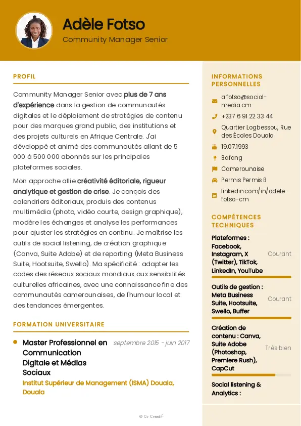 Exemple de CV de community manager