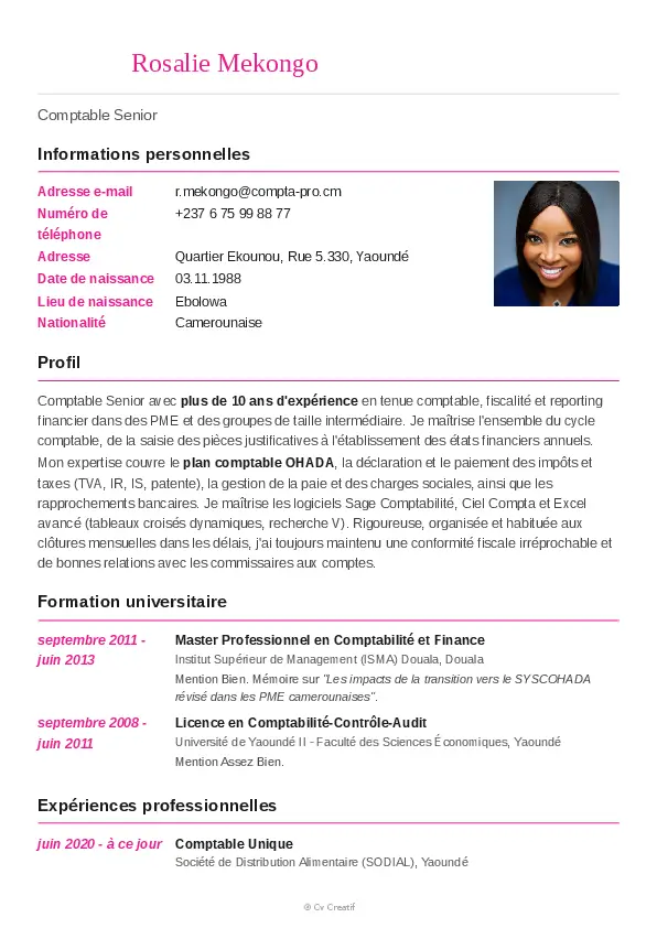 Exemple de CV de comptable