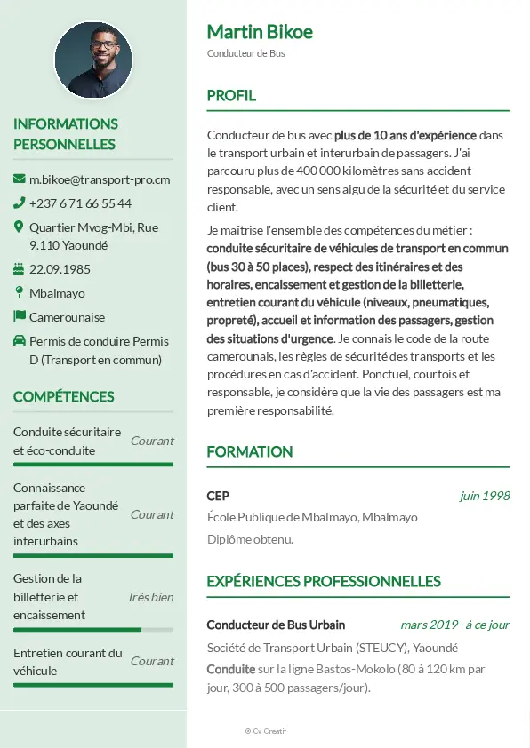Exemple de CV de conducteur de bus