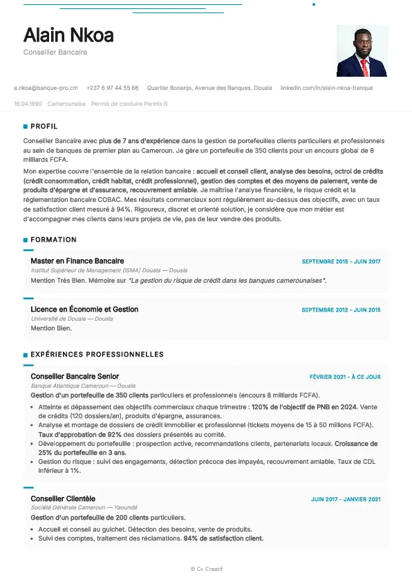 Exemple de CV de conseiller bancaire