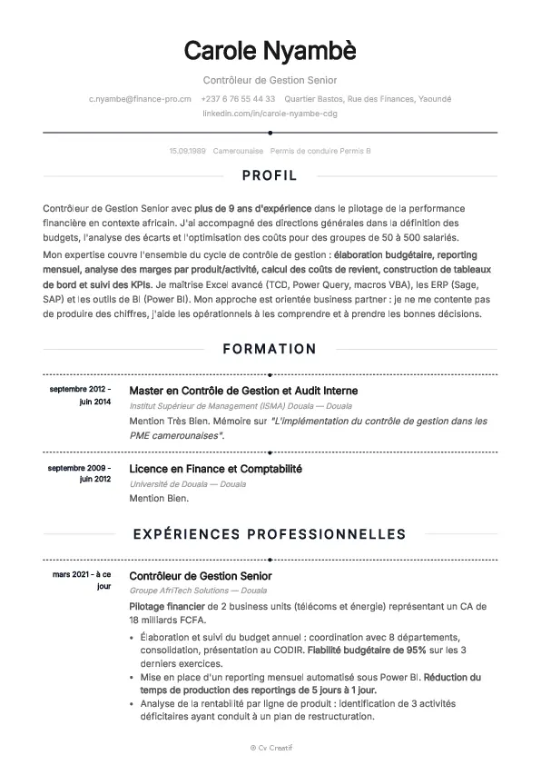 Exemple de CV de contrôleur de gestion