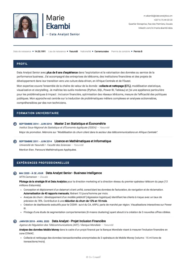 Exemple de CV de data analyst