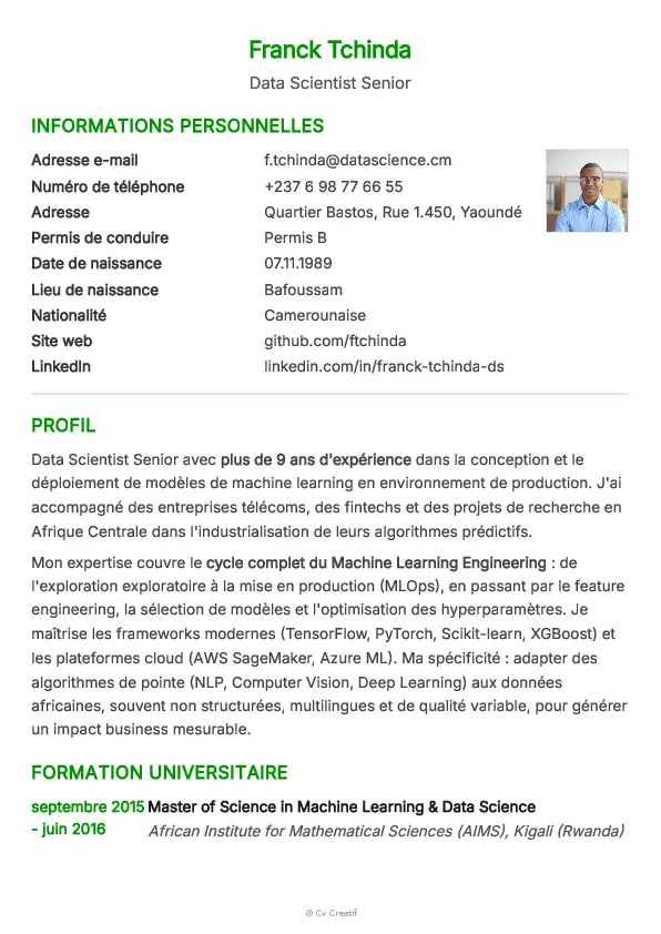 Exemple de CV de data scientist