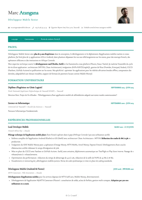 Exemple de CV de développeur mobile