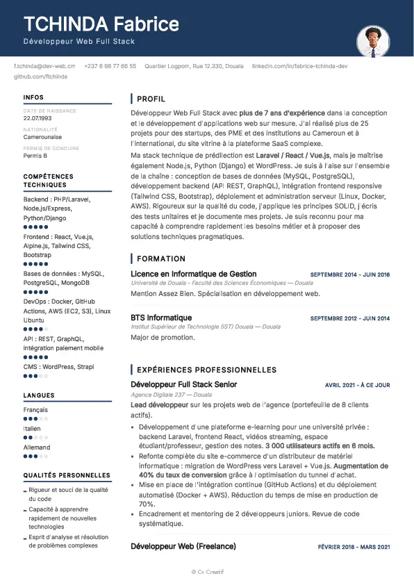 Exemple de CV de développeur web