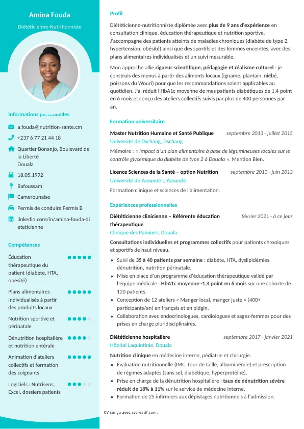 Exemple de CV de diététicien-nutritionniste
