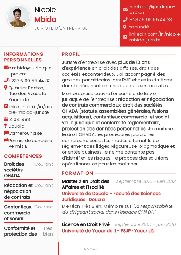 Exemple de CV de juriste