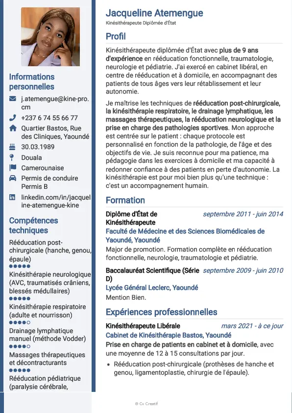 Exemple de CV de kinésithérapeute