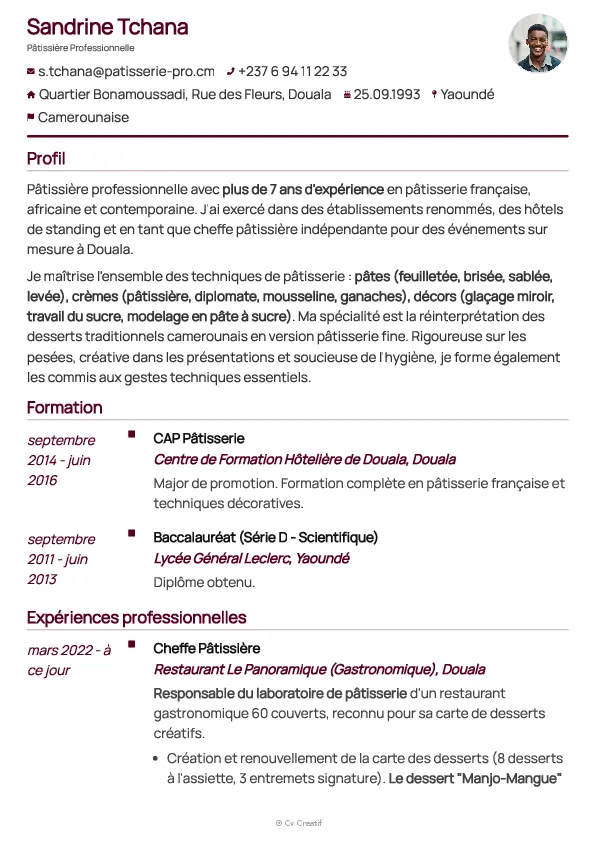 Exemple de CV de pâtissier