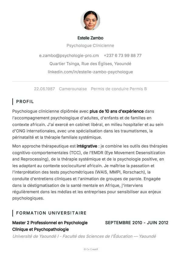 Exemple de CV de psychologue