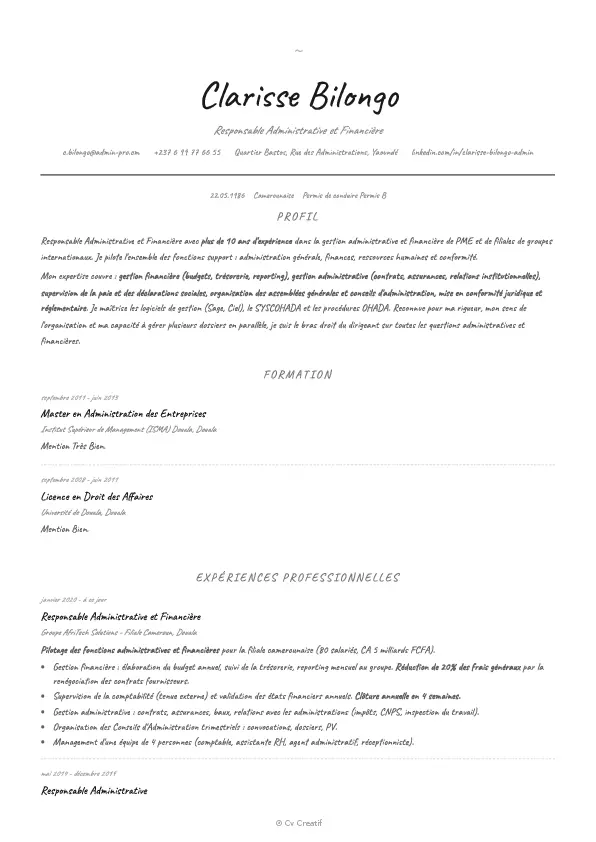Exemple de CV de responsable administratif