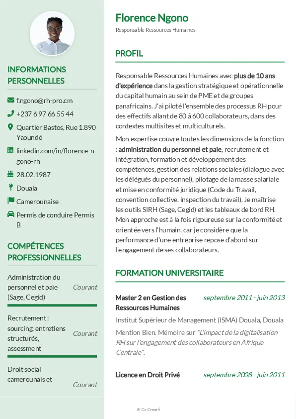 Exemple de CV de responsable RH