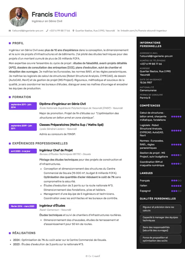 Exemple de CV d'ingénieur