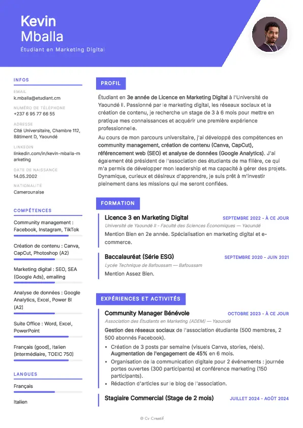 Exemple de CV pour étudiant