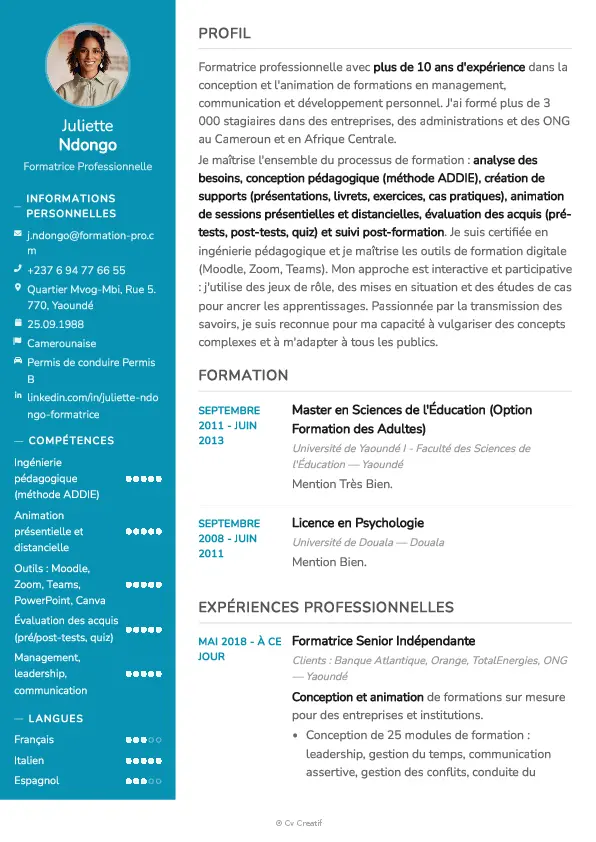 Exemple de CV pour un formateur