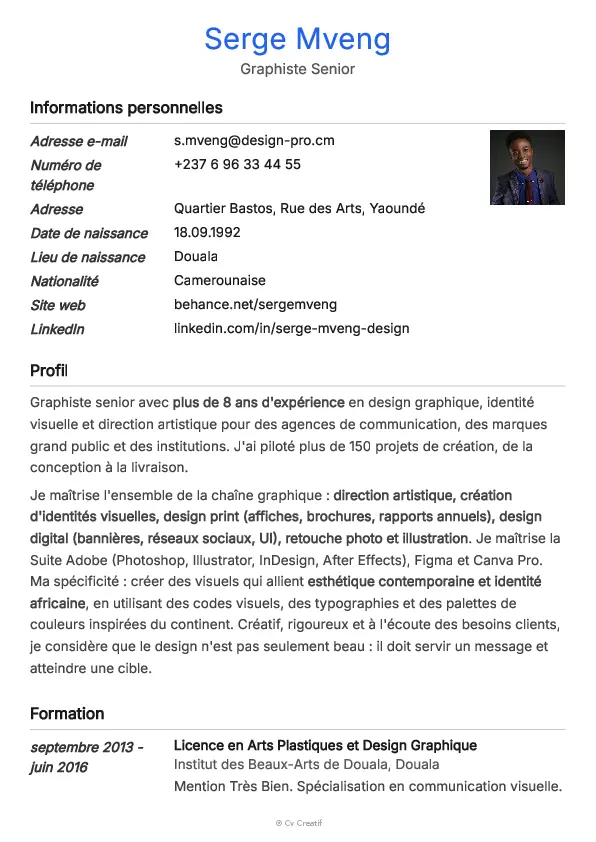 Exemple de CV pour un graphiste