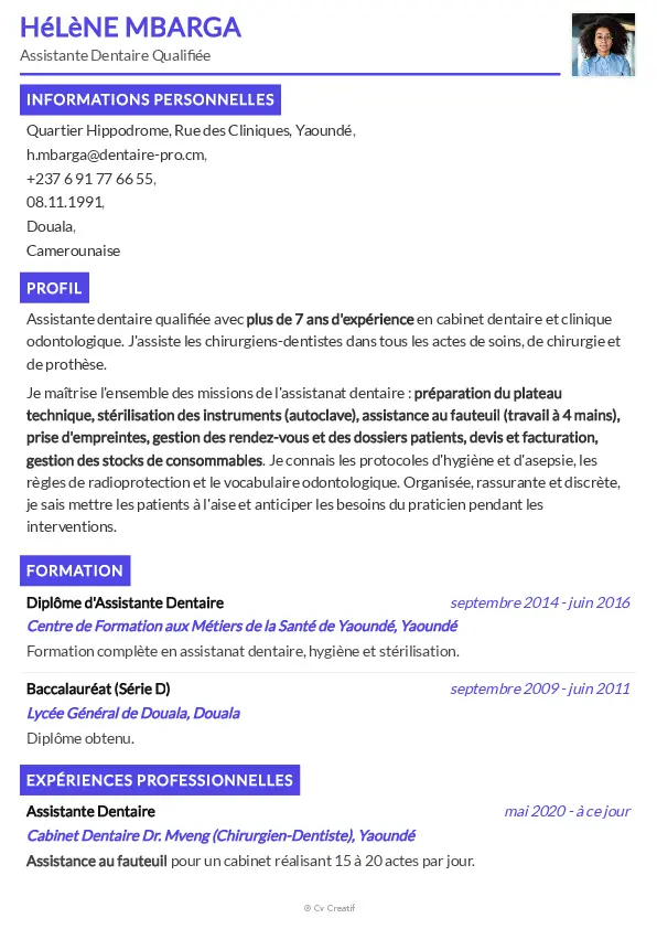 Exemple de CV pour une assistante dentaire