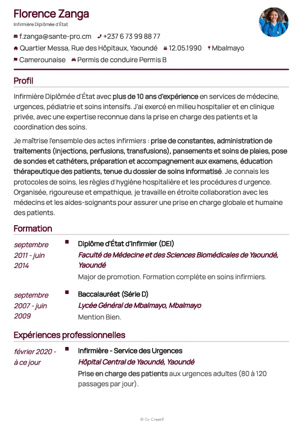Exemple de CV pour une infirmière