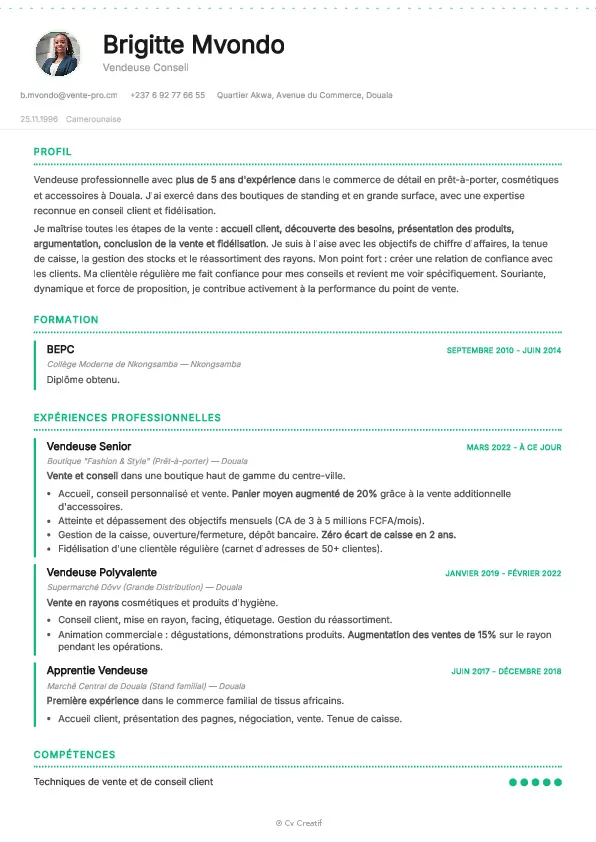 Exemple de CV pour une vendeuse