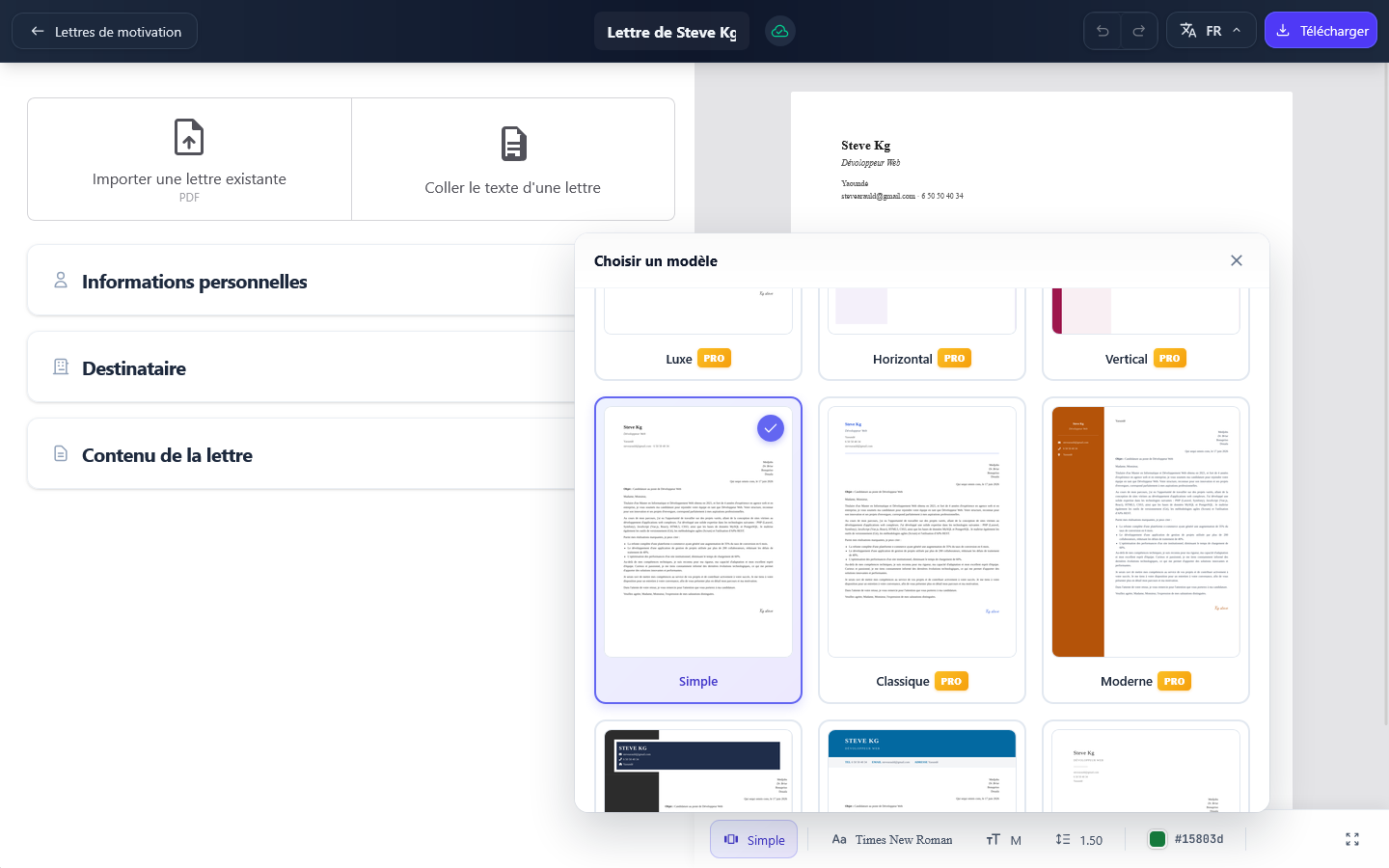 Choisissez un modèle